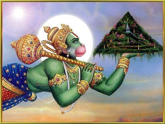 Flying Hanuman with Sanjeevani Mountain